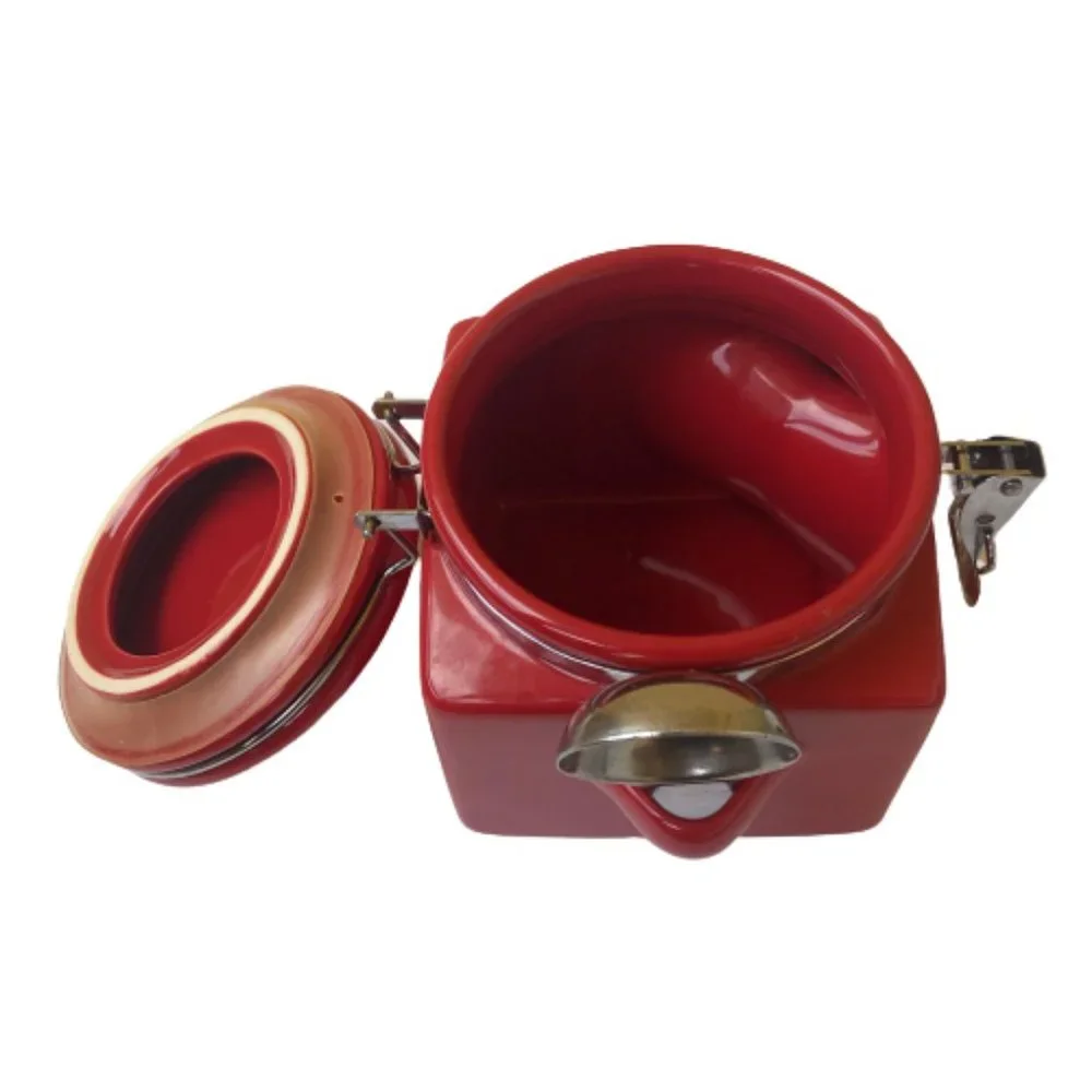 OGGI Red Ceramic Coffee Square Canister Handle & Spoon